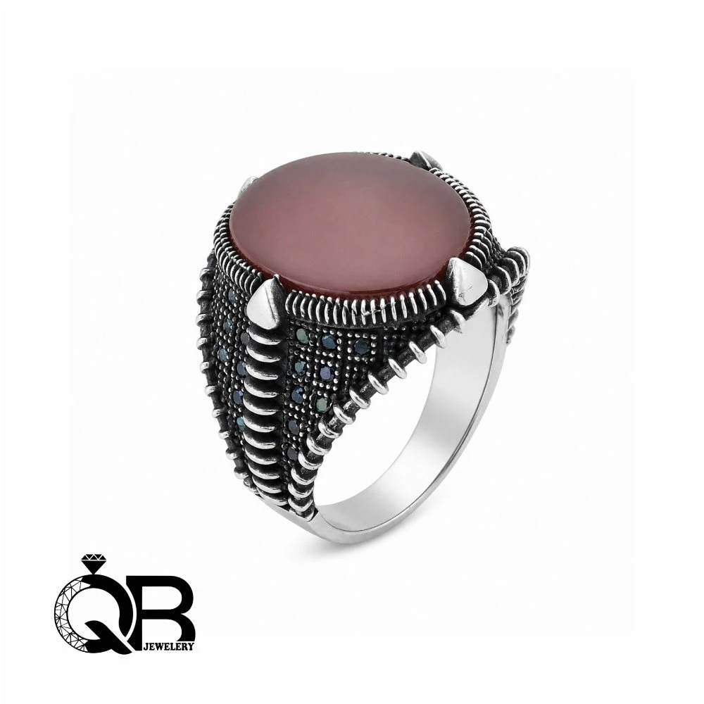Men's silver ring, Sport model, with a red onyx stone (A75) (2) انگشتر نقره مردانه مدل «اسپرت» با نگین اونیکس قرمزA75