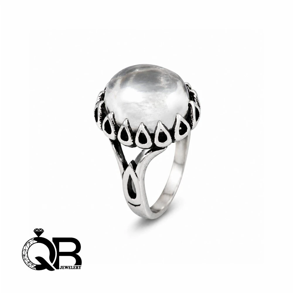 Men's silver ring, Teardrop-style shank model, (2) انگشتر نقره مردانه مدل «رکاب اشکی» با نگین دُر نجفA71