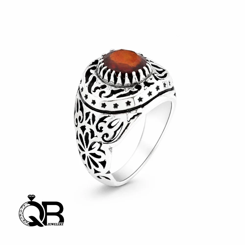 انگشتر نقره ۹۲۵ مردانه با نگین گارنت قرمز (نماد عشق و اراده)A121