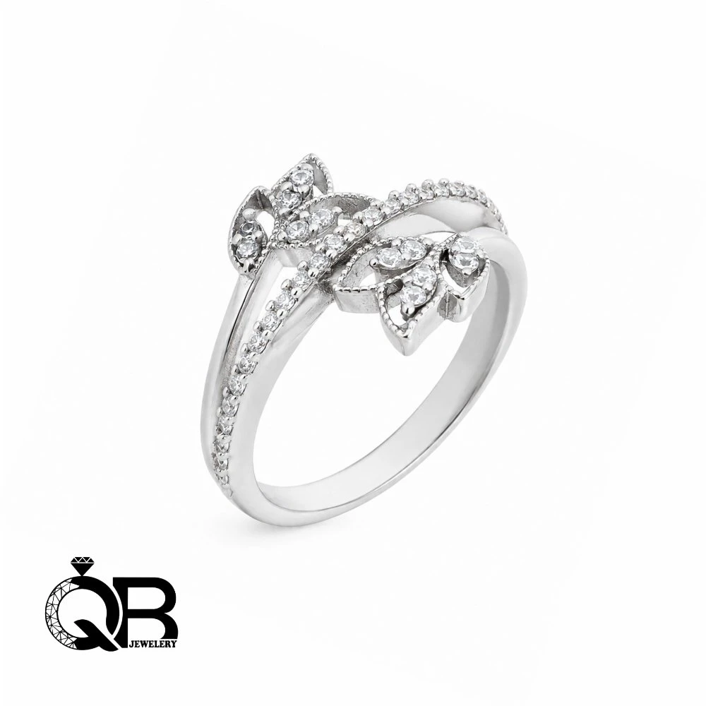 Women's silver ring, leaf design (A70) (2) انگشتر نقره زنانه طرح برگ نگیندارA70