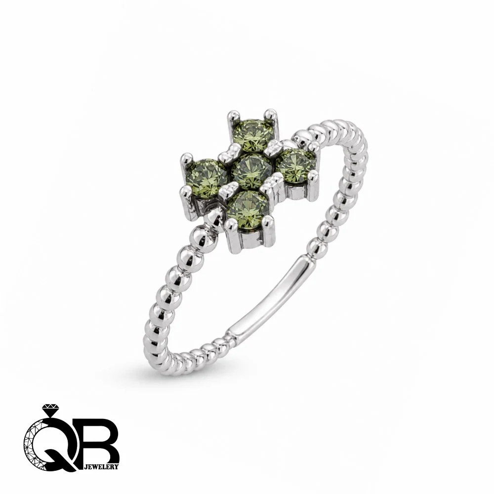 minimal-5-green-stone-silver-ring-a198-1 انگشتر نقره زنانه ۵ نگین سبز مدل مینیمال A198