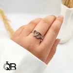 نگشتر نقره زنانه طرح دو قلب ظریف مدل مینیمال A189