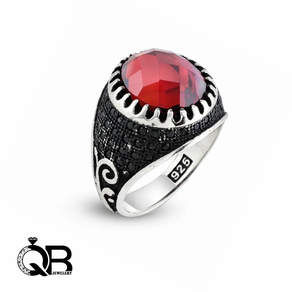 silver-mens-sport-ring-red-gem-a141-3 خرید انگشتر نقره مردانه مدل اسپرت نگین قرمز A141