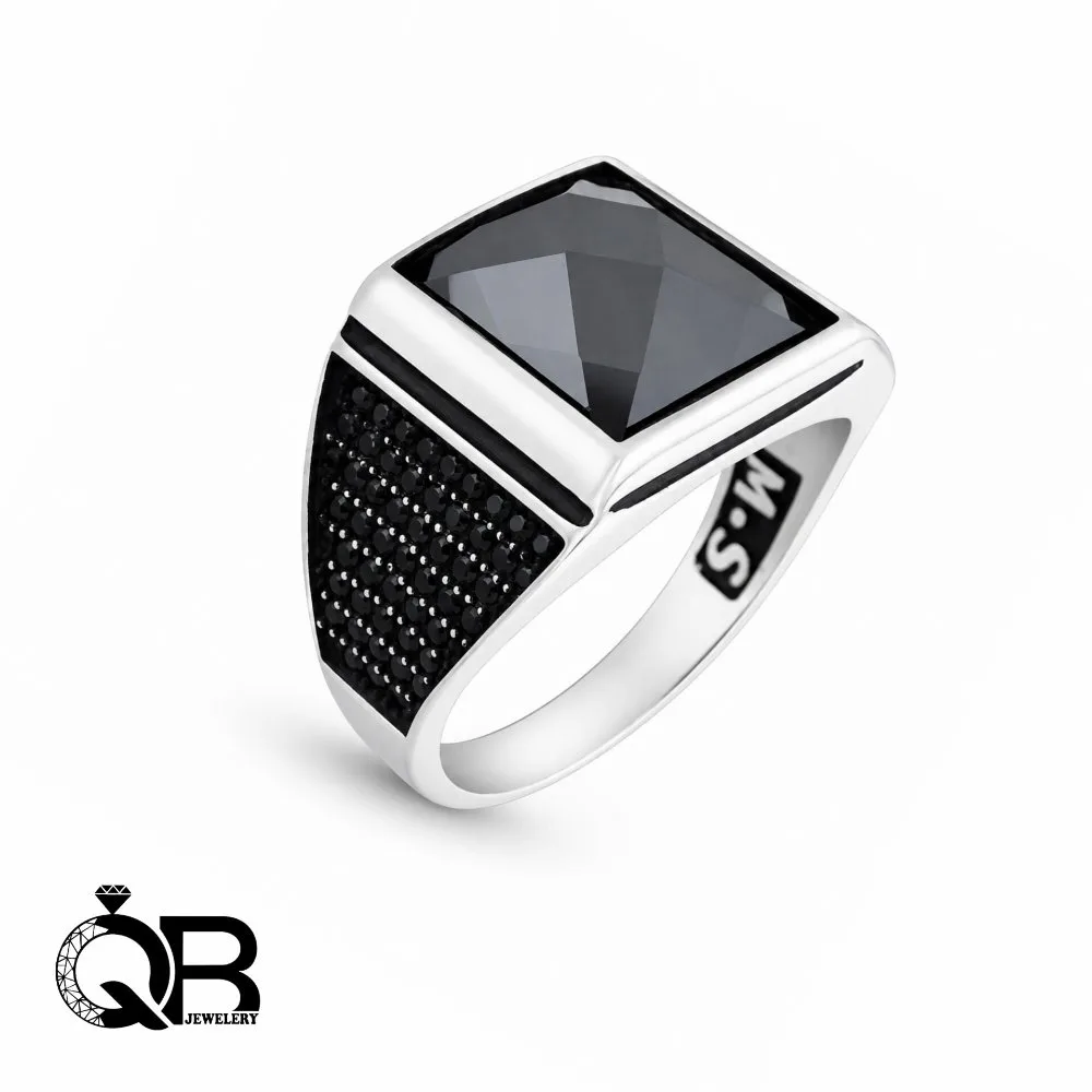 men-silver-ring-black-onyx-sport-a234-1 انگشتر نقره مردانه مدل اسپرت با نگین اونیکس مشکی A234