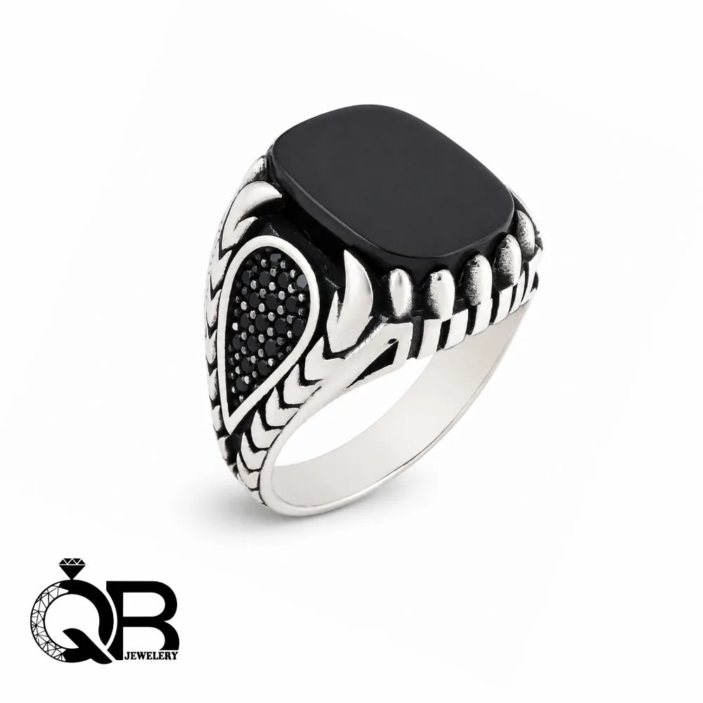 men-silver-ring-black-onyx-sport-a236-1 انگشتر نقره مردانه مدل اسپرت با نگین اونیکس مشکی A236